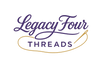 Legacy Four Threads logo with script font in purple and gold/copper